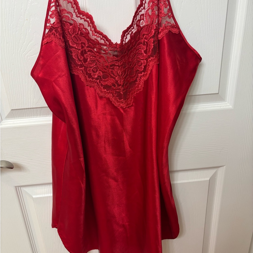 Vintage Elegant Red Lace Trim Chemise Intimate Affair California 2XL Cami